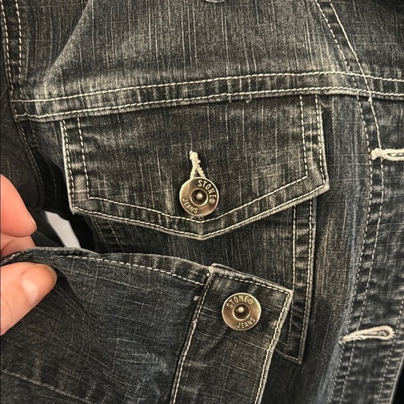 Stone women’s Classic Dark Denim Jean Jacket. Stretch denim. Medium. - Picture 3 of 11